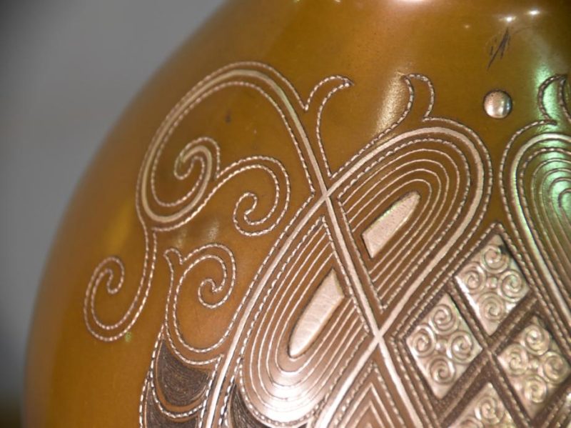 Japanese 1950's Bronze Silver Inlay Vase - Image 12