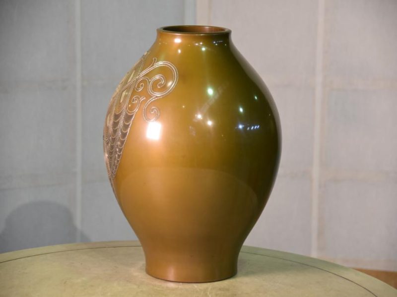 Japanese 1950's Bronze Silver Inlay Vase - Image 11