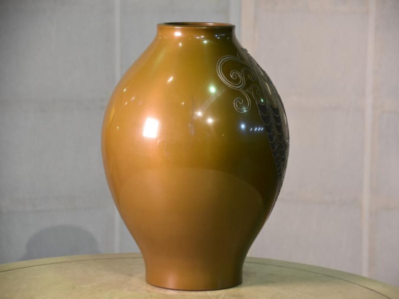 Japanese 1950's Bronze Silver Inlay Vase - Image 9