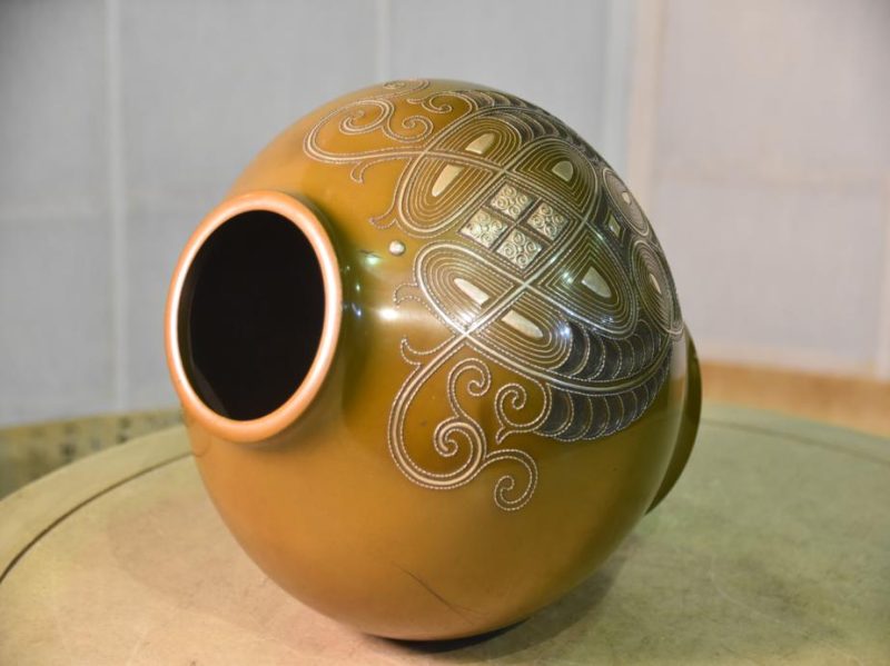 Japanese 1950's Bronze Silver Inlay Vase - Image 7
