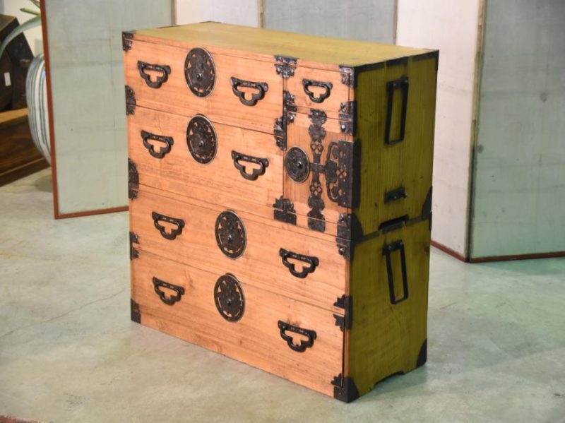 Japanese Butterfly Lock Plate Clothing Chest in 2 Sections - Image 14