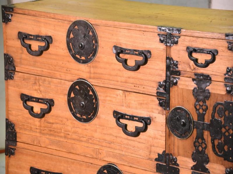 Japanese Butterfly Lock Plate Clothing Chest in 2 Sections - Image 13