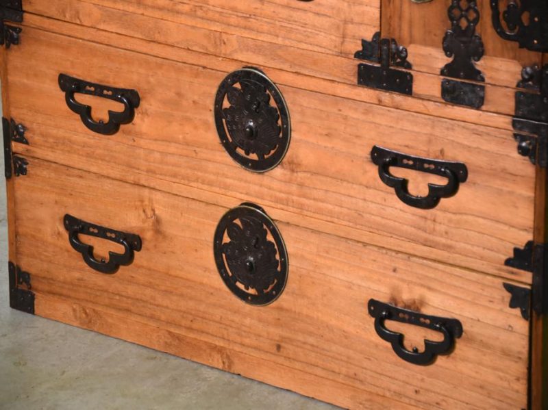 Japanese Butterfly Lock Plate Clothing Chest in 2 Sections - Image 12