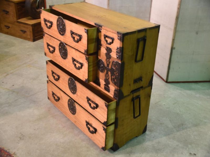 Japanese Butterfly Lock Plate Clothing Chest in 2 Sections - Image 9