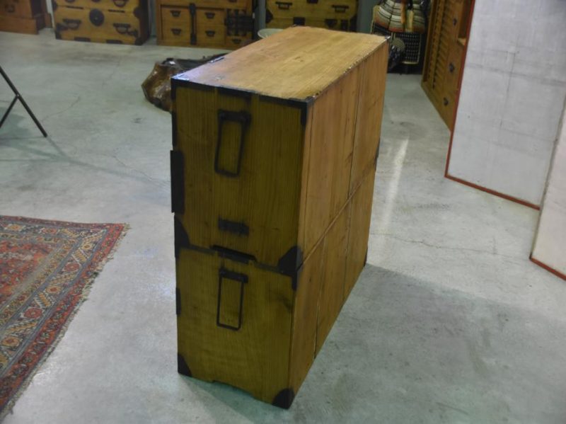 Japanese Butterfly Lock Plate Clothing Chest in 2 Sections - Image 15