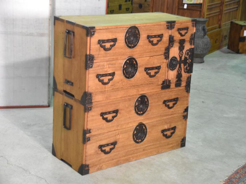Japanese Butterfly Lock Plate Clothing Chest in 2 Sections - Image 4