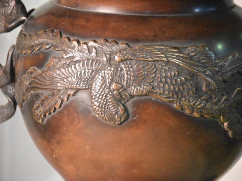 Japanese Flying Phoenix Bronze Vase - Image 12