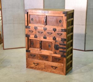 Japanese Elm and Hinoki Choba Dansu Merchant Chest