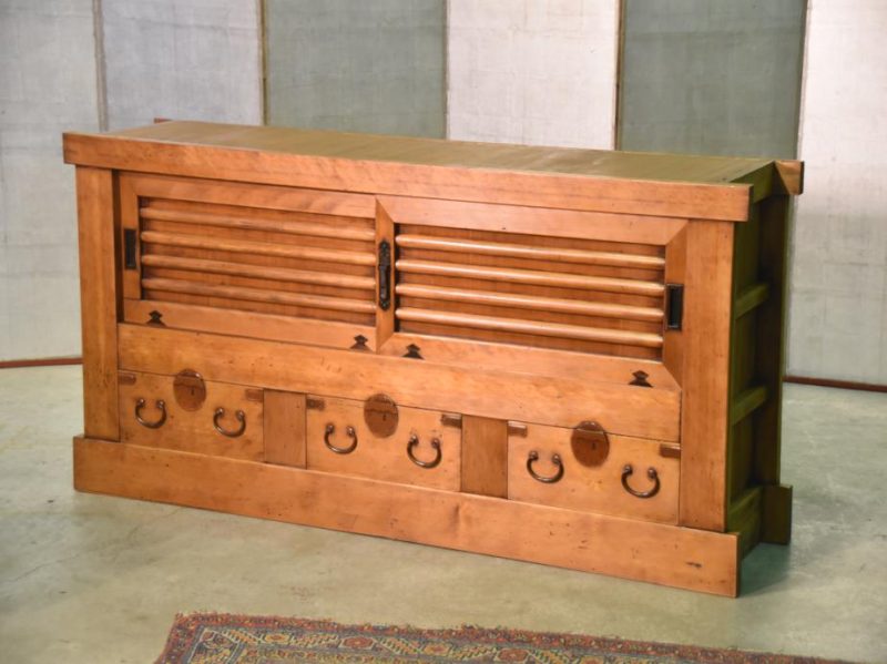 Antique Kyoto Sideboard with 3 Drawers and Sliders - Image 2