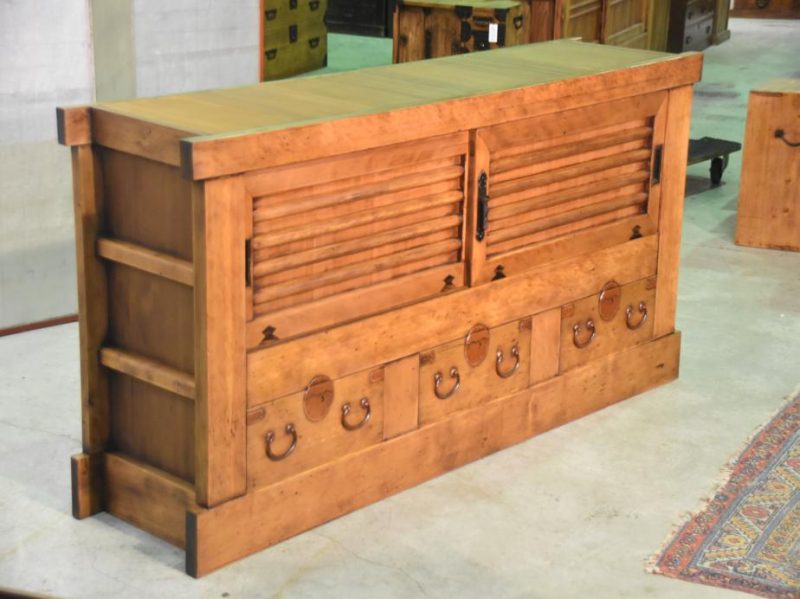 Antique Kyoto Sideboard with 3 Drawers and Sliders - Image 4