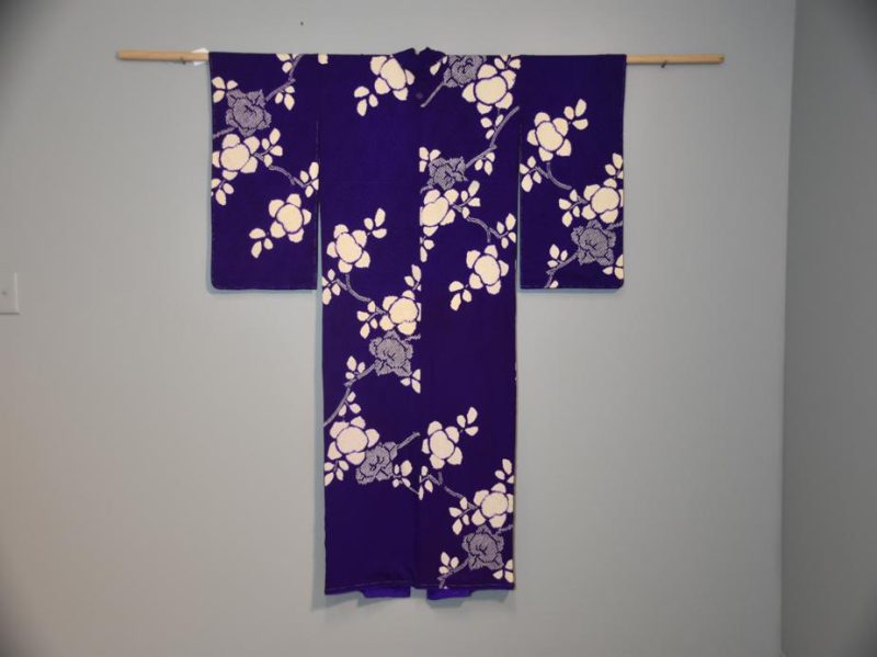 Purple and White Shibori Silk Kimono