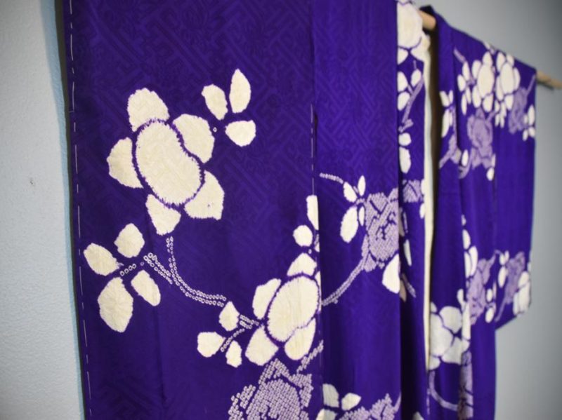 Purple and White Shibori Silk Kimono - Image 5