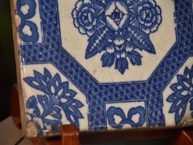 Japanese Blue and White Stencil (Inban) Antique Wall Tile - Image 5