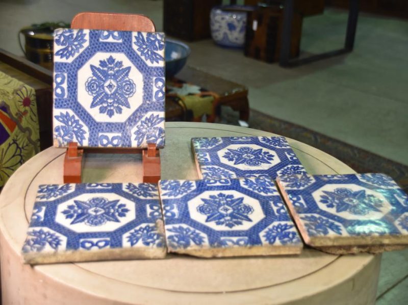 Japanese Blue and White Stencil (Inban) Antique Wall Tile - Image 3
