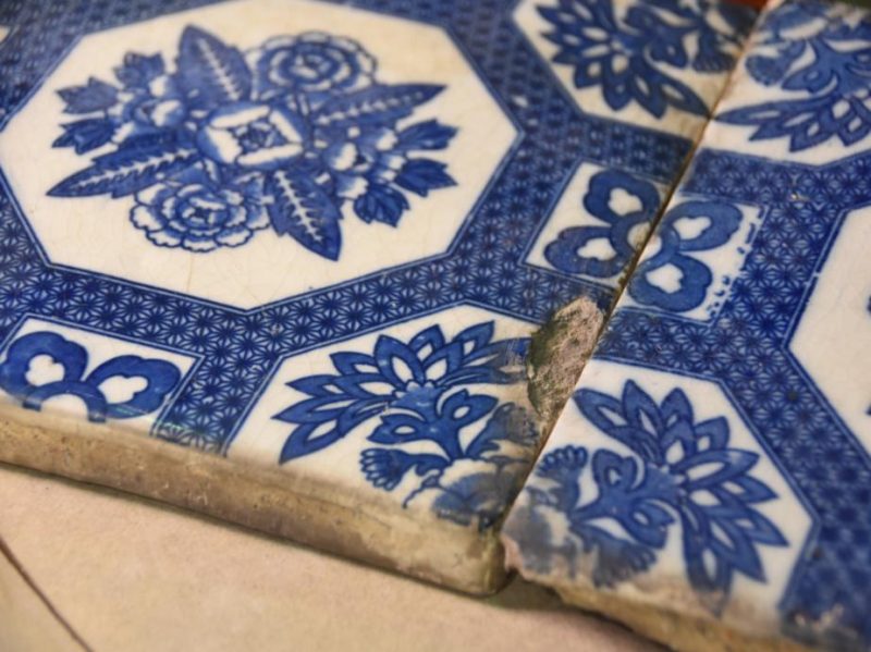 Japanese Blue and White Stencil (Inban) Antique Wall Tile - Image 7