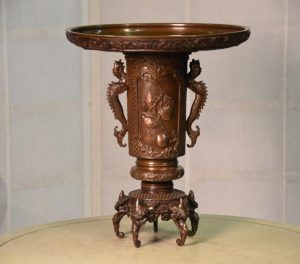 Japanese 1950's Cast Bronze Vase Usubata