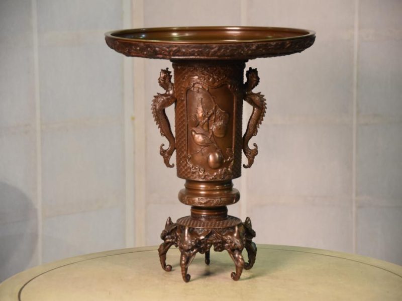 Japanese 1950's Cast Bronze Vase Usubata