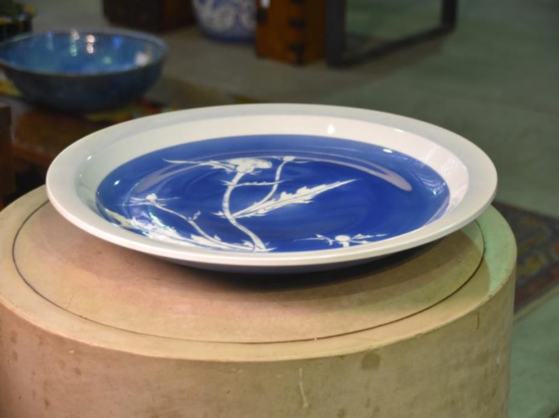 Large Ceramic Plate Decorated with Thistles - Image 2