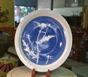 Large Ceramic Plate Decorated with Thistles