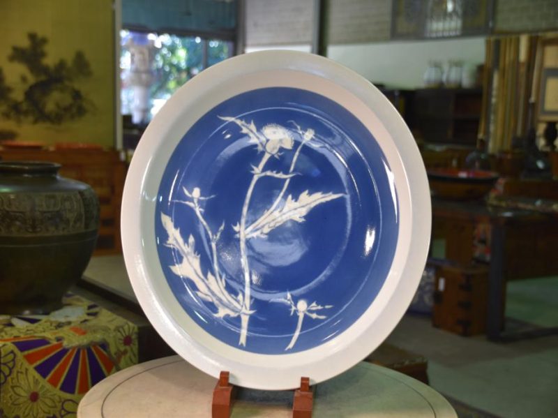 Large Ceramic Plate Decorated with Thistles