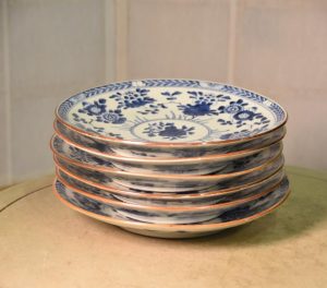 Set of 6 Japanese Blue and White Hand Painted Dinner Plates