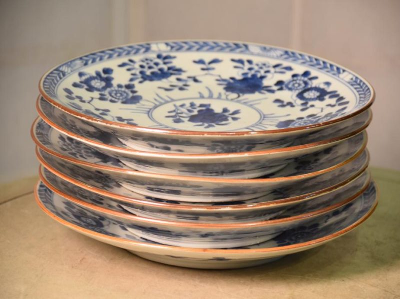 Set of 6 Japanese Blue and White Hand Painted Dinner Plates - Image 2
