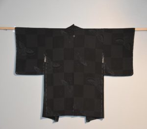 Japanese Vintage Haori Jacket in Black Jacquard with Butterfly