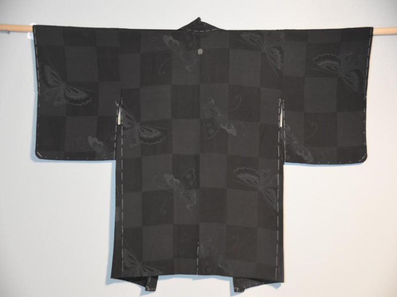 Japanese Vintage Haori Jacket in Black Jacquard with Butterfly - Image 2
