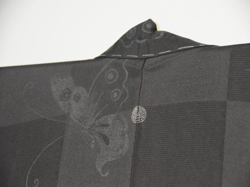 Japanese Vintage Haori Jacket in Black Jacquard with Butterfly - Image 3