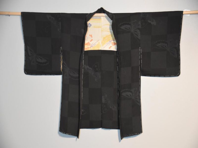 Japanese Vintage Haori Jacket in Black Jacquard with Butterfly - Image 11