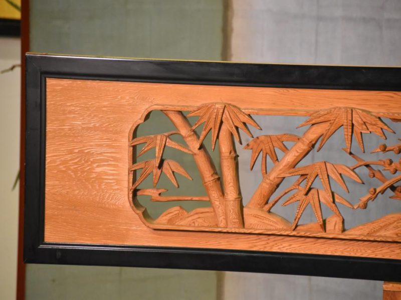 Japanese Bamboo and Plum Carved Wooden Rama Transom - Image 10