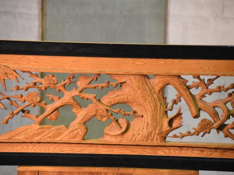 Japanese Bamboo and Plum Carved Wooden Rama Transom - Image 9