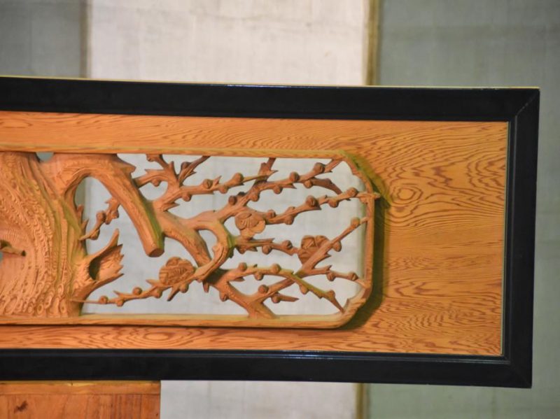 Japanese Bamboo and Plum Carved Wooden Rama Transom - Image 8