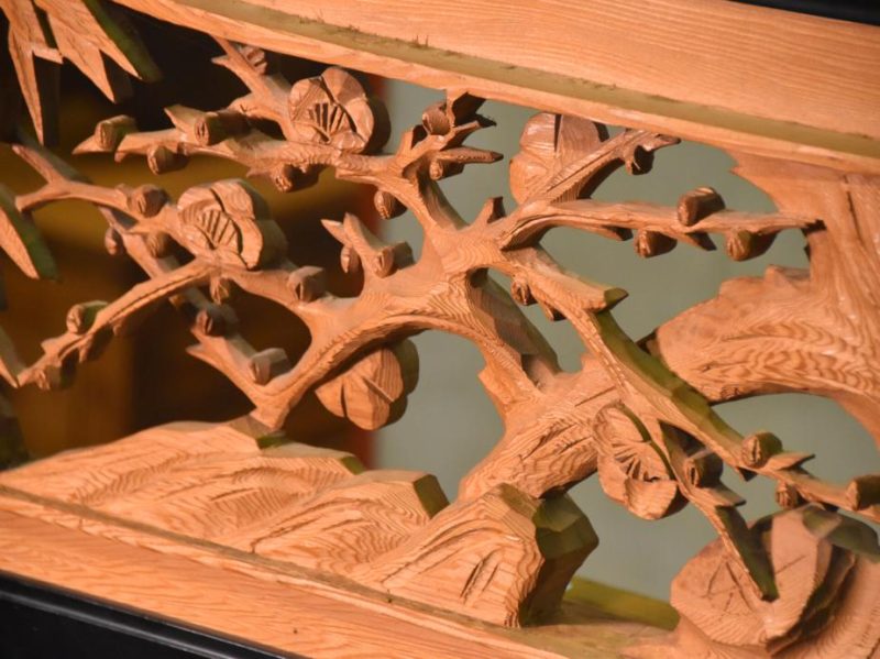 Japanese Bamboo and Plum Carved Wooden Rama Transom - Image 6