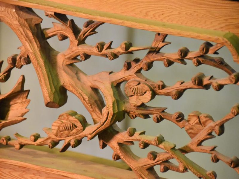 Japanese Bamboo and Plum Carved Wooden Rama Transom - Image 5