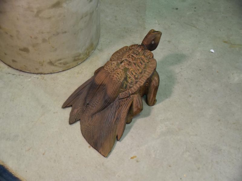 Large Japanese Wooden Turtle Okimono