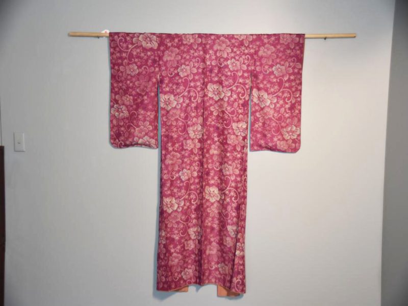 Japanese Pink Camellia Vintage Kimono