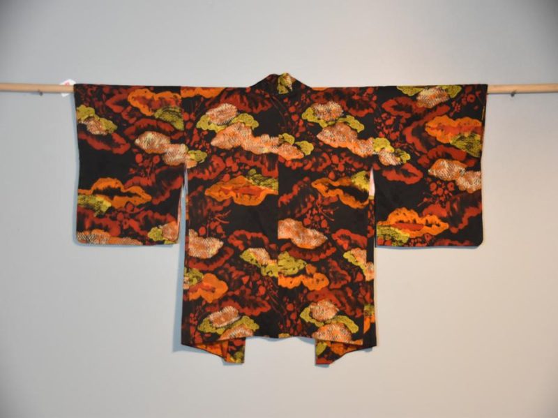 Japanese Red, Black and Orange Vintage Haori Kimono Jacket