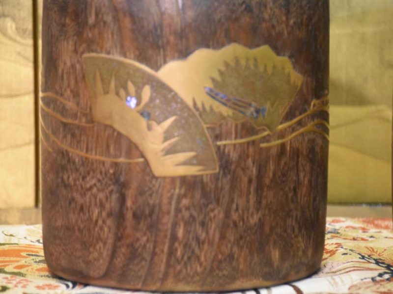 A Pair of Wooden Hibachi with Gold Maki E painting. - Image 2