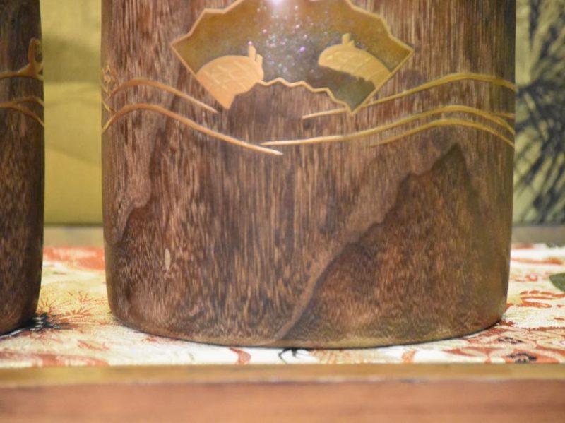 A Pair of Wooden Hibachi with Gold Maki E painting. - Image 6