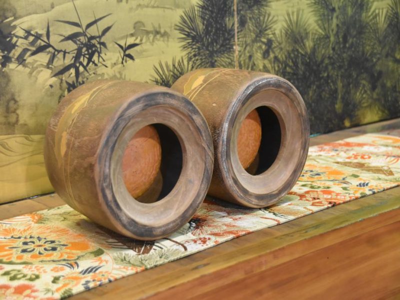 A Pair of Wooden Hibachi with Gold Maki E painting. - Image 3