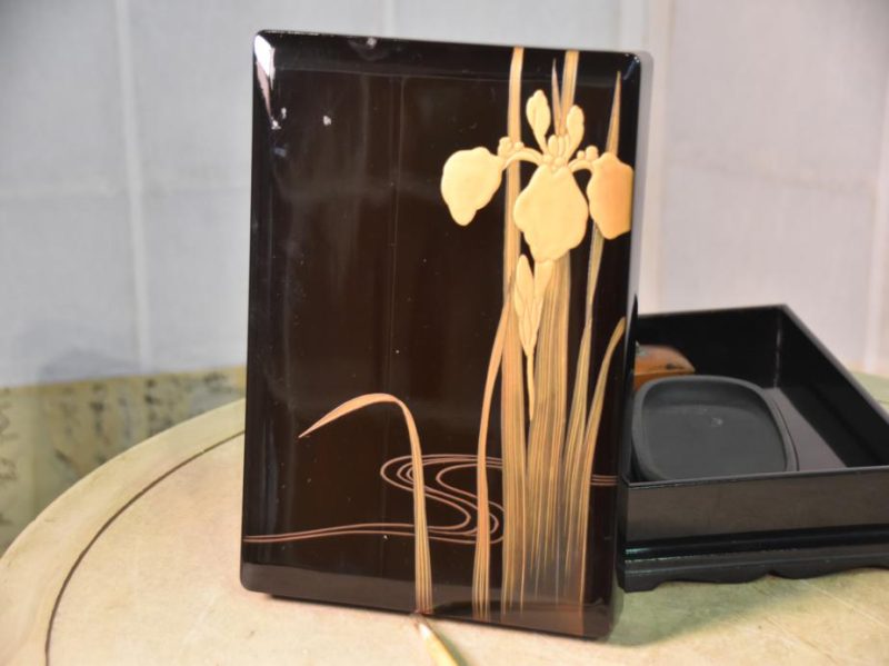 Japanese Iris Suzuri Bako Lacquered Writing Box