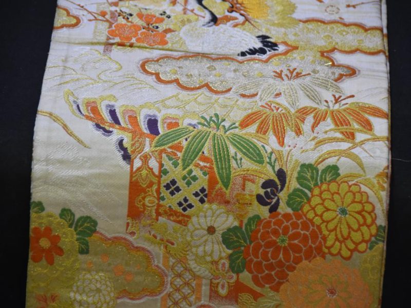 Flying Cranes Silk Vintage Obi Sash - Image 2