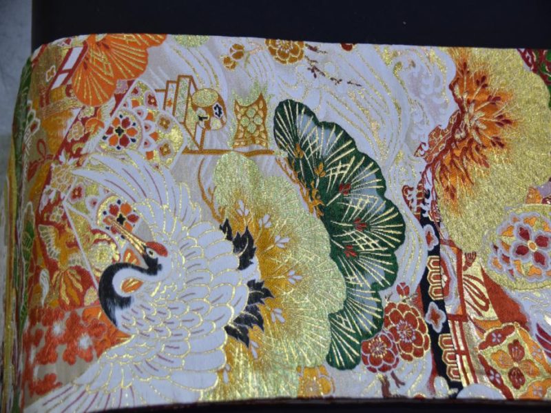 Japanese Flying Cranes Silk Vintage Obi Sash - Image 7
