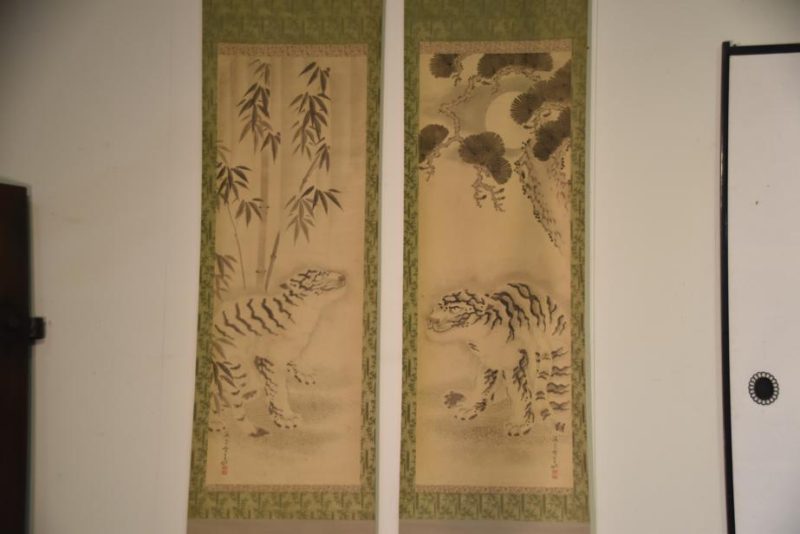 A Pair of Japanese Ink Brush Tiger Paintings Circa:1920's