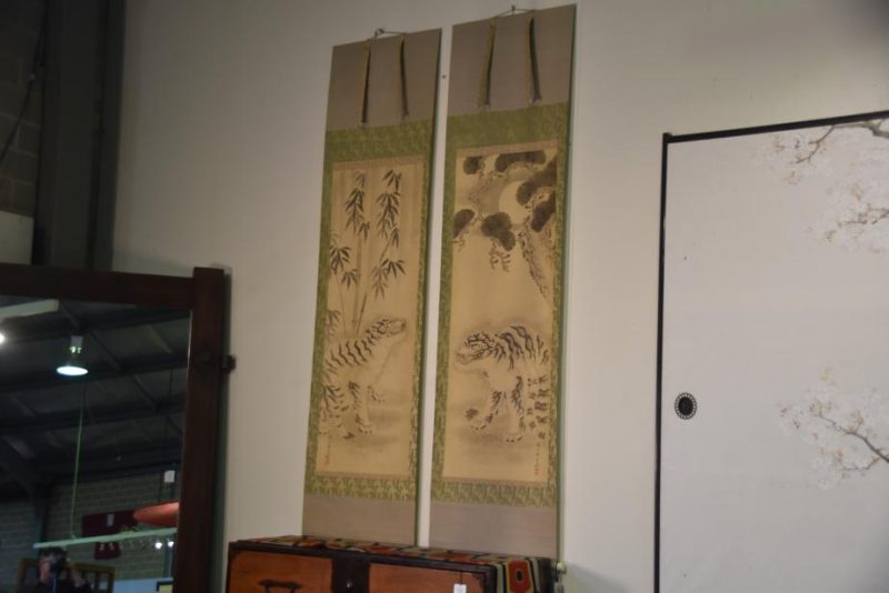 A Pair of Japanese Ink Brush Tiger Paintings Circa:1920's - Image 3