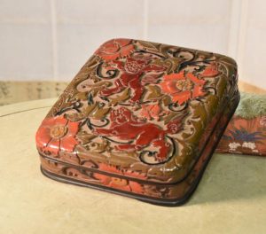 Meiji Period Japanese Carved Lacquer Suzuri Bako Writing Box