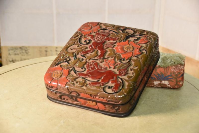 Meiji Period Japanese Carved Lacquer Suzuri Bako Writing Box