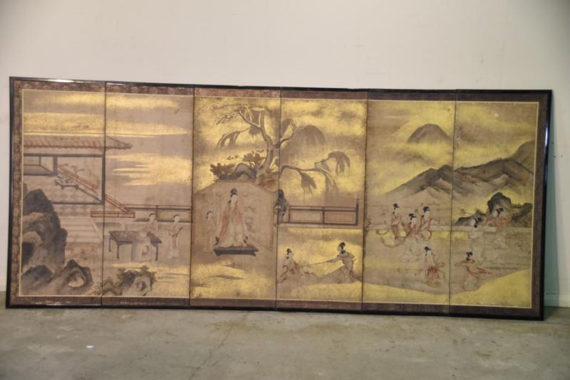 Japanese Edo Period Kano School 6 Panel Screen - Image 10