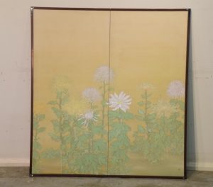 Taisho Period Chrysanthemums 2 Panel Screen